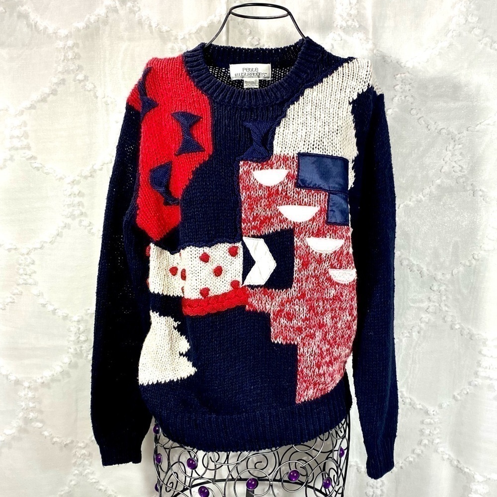 Petite Illustrations Chunky knit Vintage geometric print sweater size S